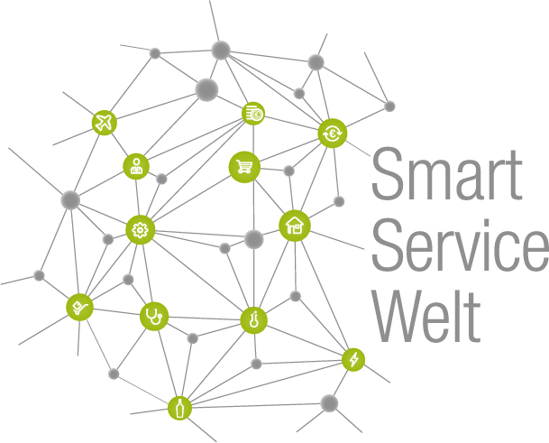 Hier ist das Logo der Smart Service Welt. Es ist ein Netzwerk mit grünen Kreisen.